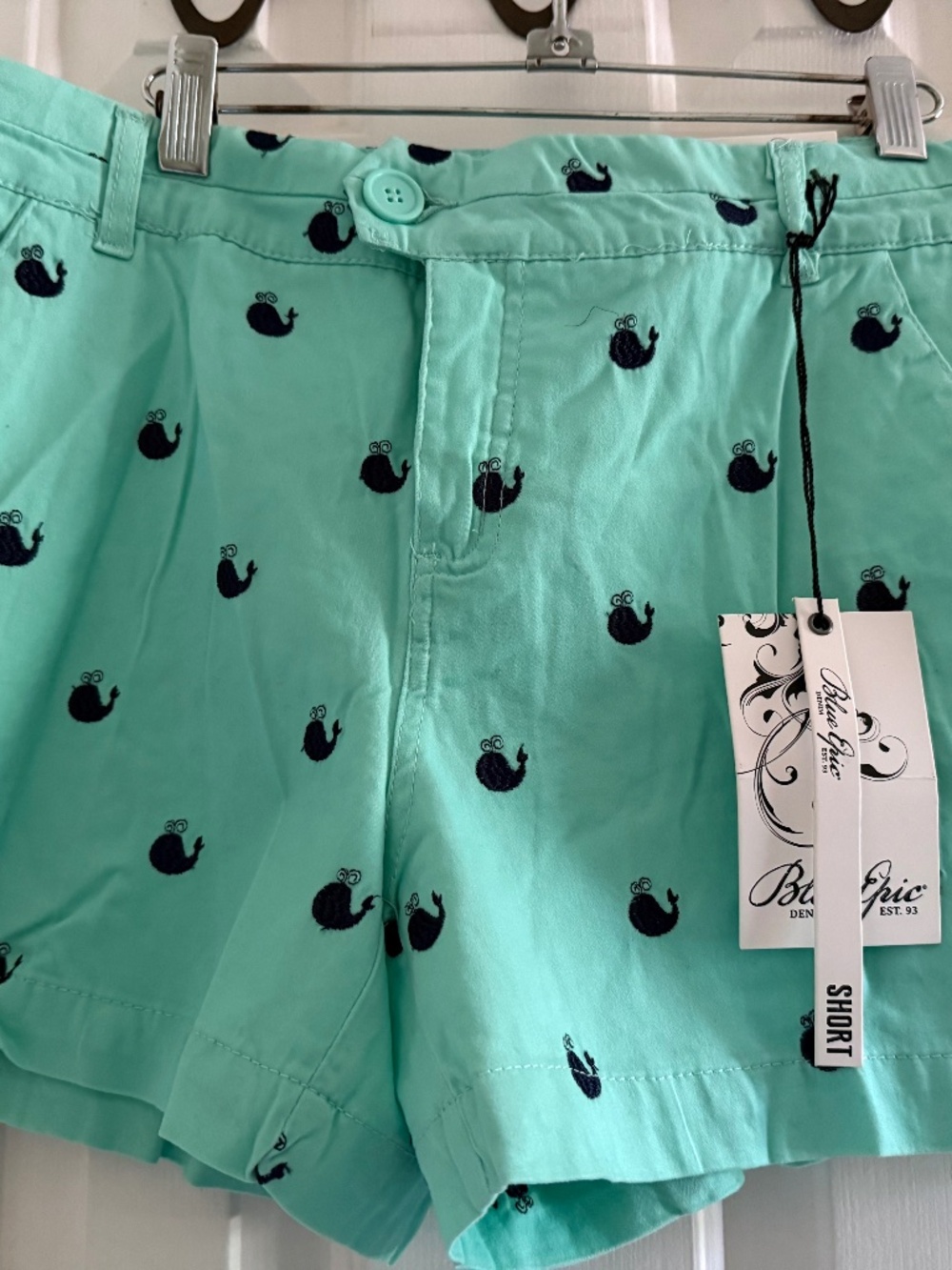 NEW. BLUE EPIC SEAFOAM SHORTS W/EMBROIDERED WHALES SIZE 14